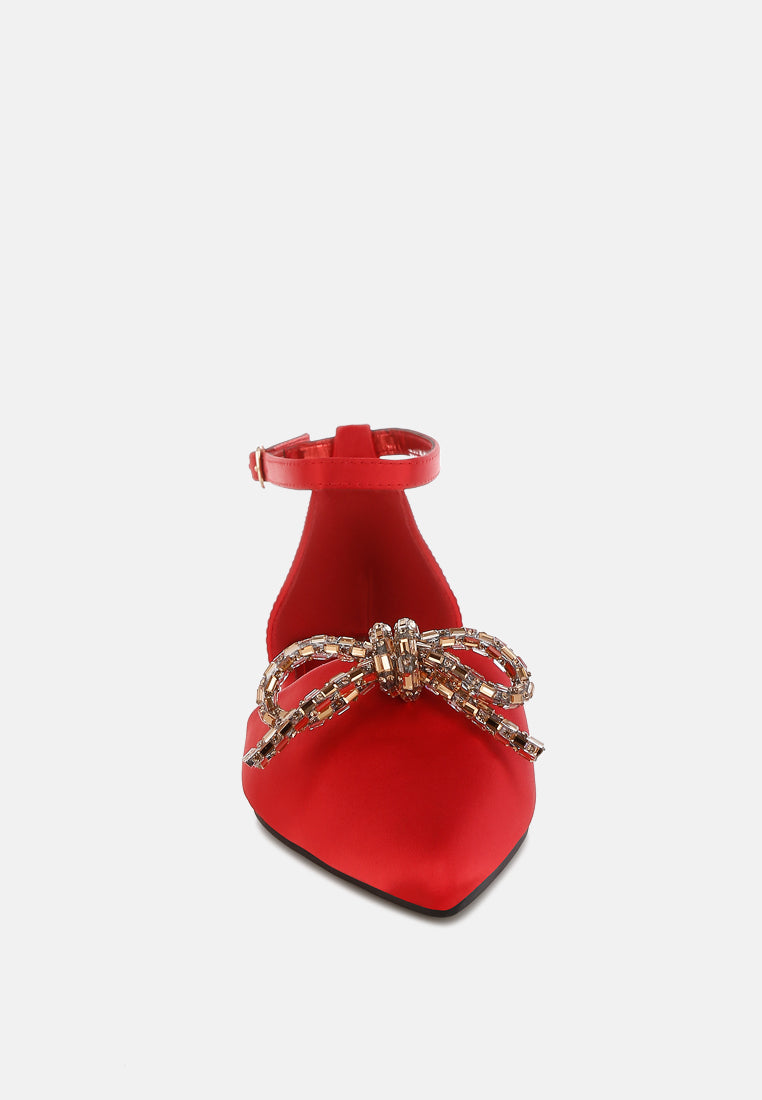 simina rhinestone detail bow flat sandals by ruw#color_red
