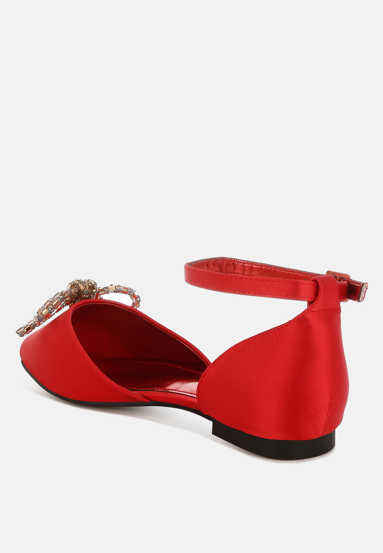 simina rhinestone detail bow flat sandals by ruw#color_red