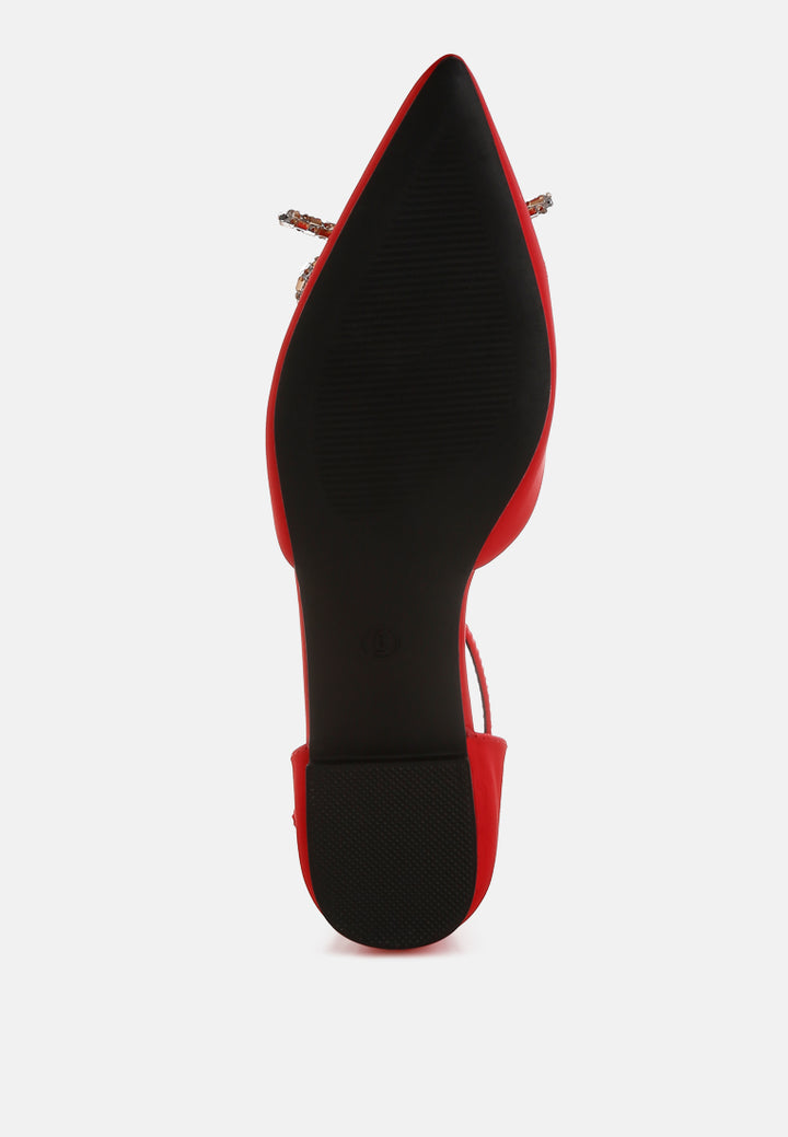 simina rhinestone detail bow flat sandals by ruw#color_red