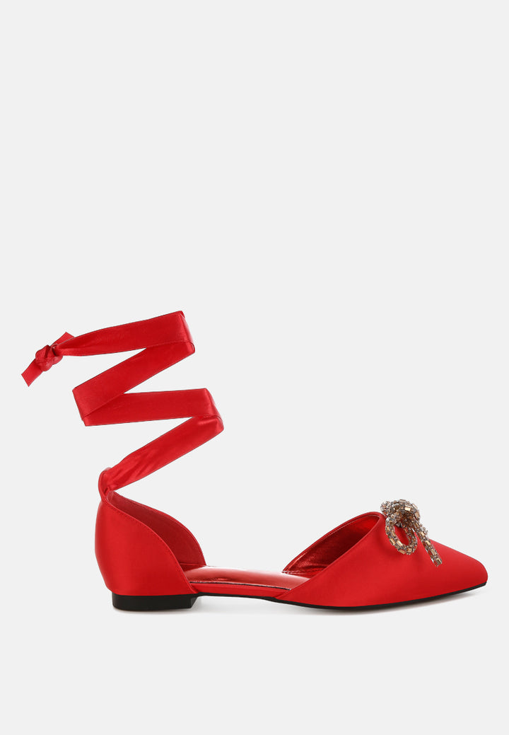 simina rhinestone detail bow flat sandals by ruw#color_red