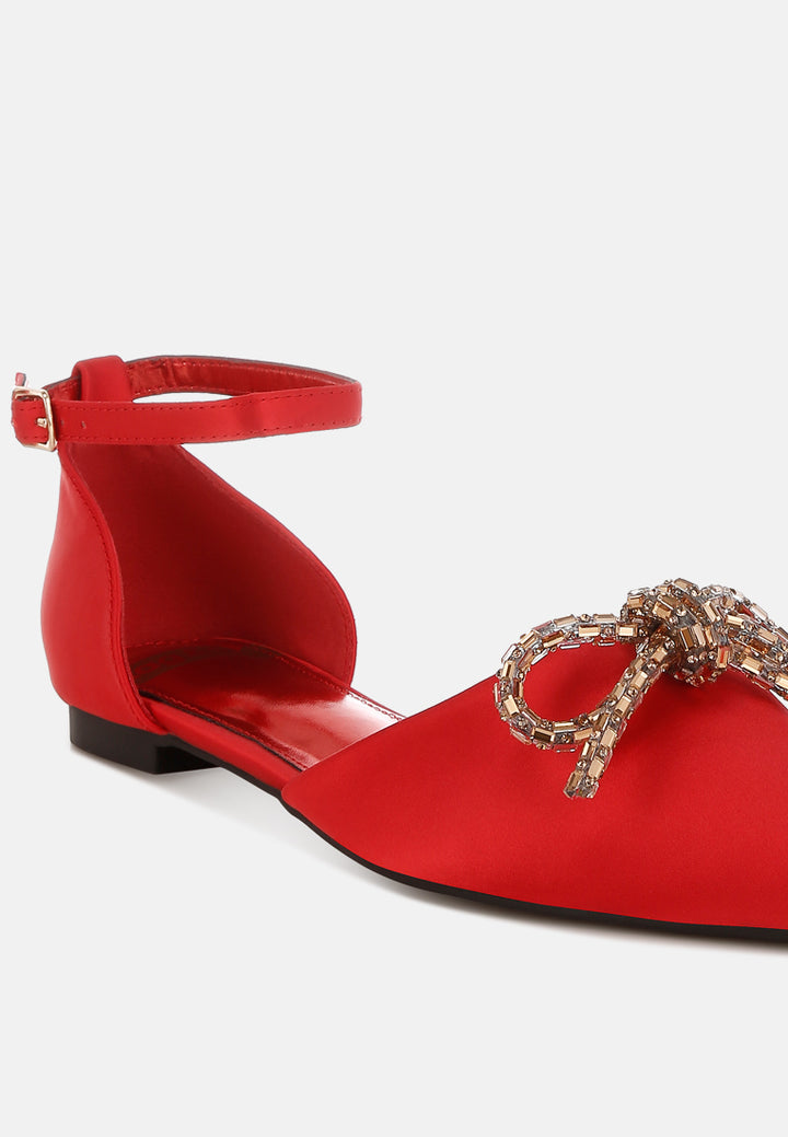 simina rhinestone detail bow flat sandals by ruw#color_red