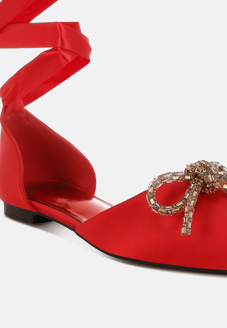 simina rhinestone detail bow flat sandals by ruw#color_red