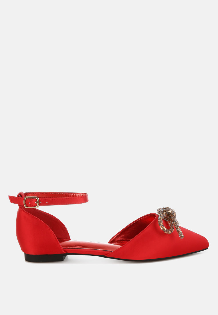simina rhinestone detail bow flat sandals by ruw#color_red