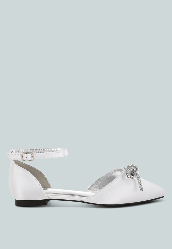 simina rhinestone detail bow flat sandals by ruw#color_white