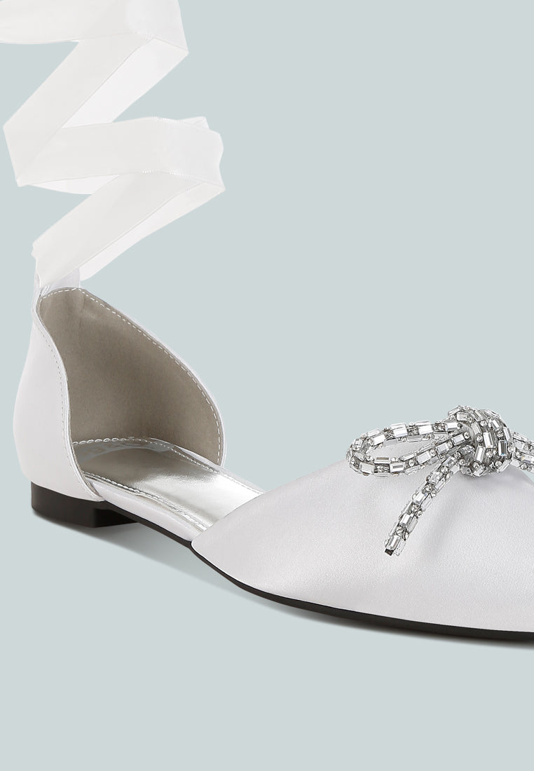 simina rhinestone detail bow flat sandals by ruw#color_white