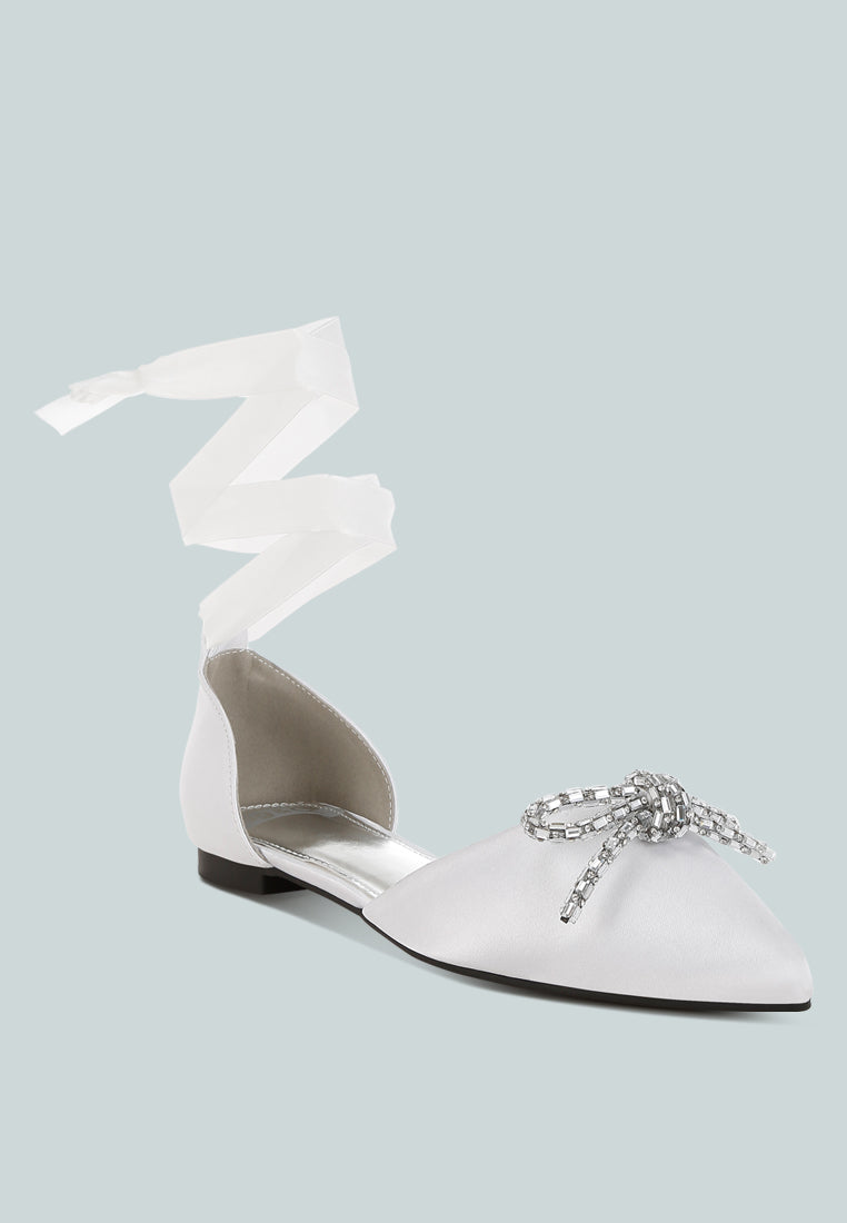 simina rhinestone detail bow flat sandals by ruw#color_white