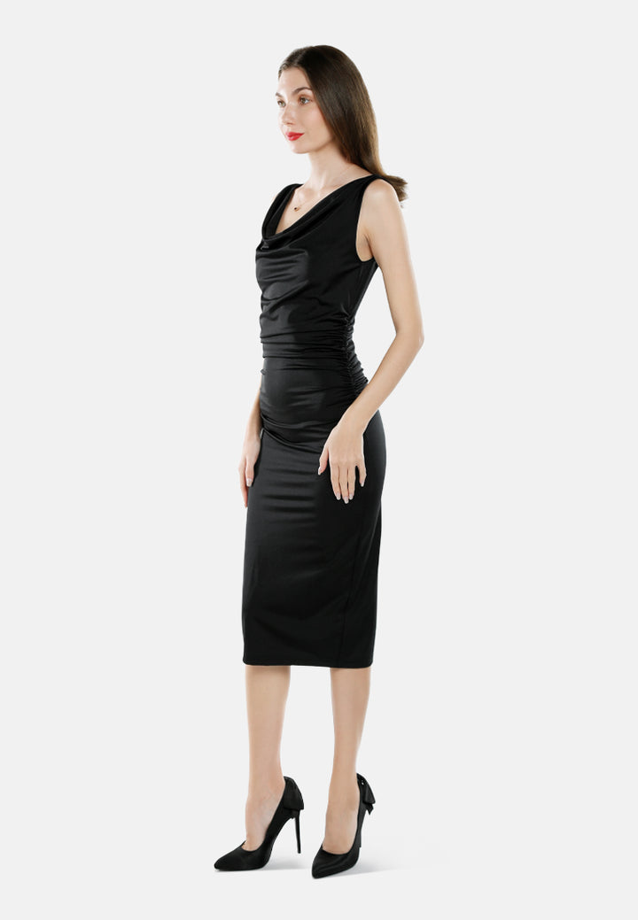 sleeveless draped knee length dress by ruw#color_black