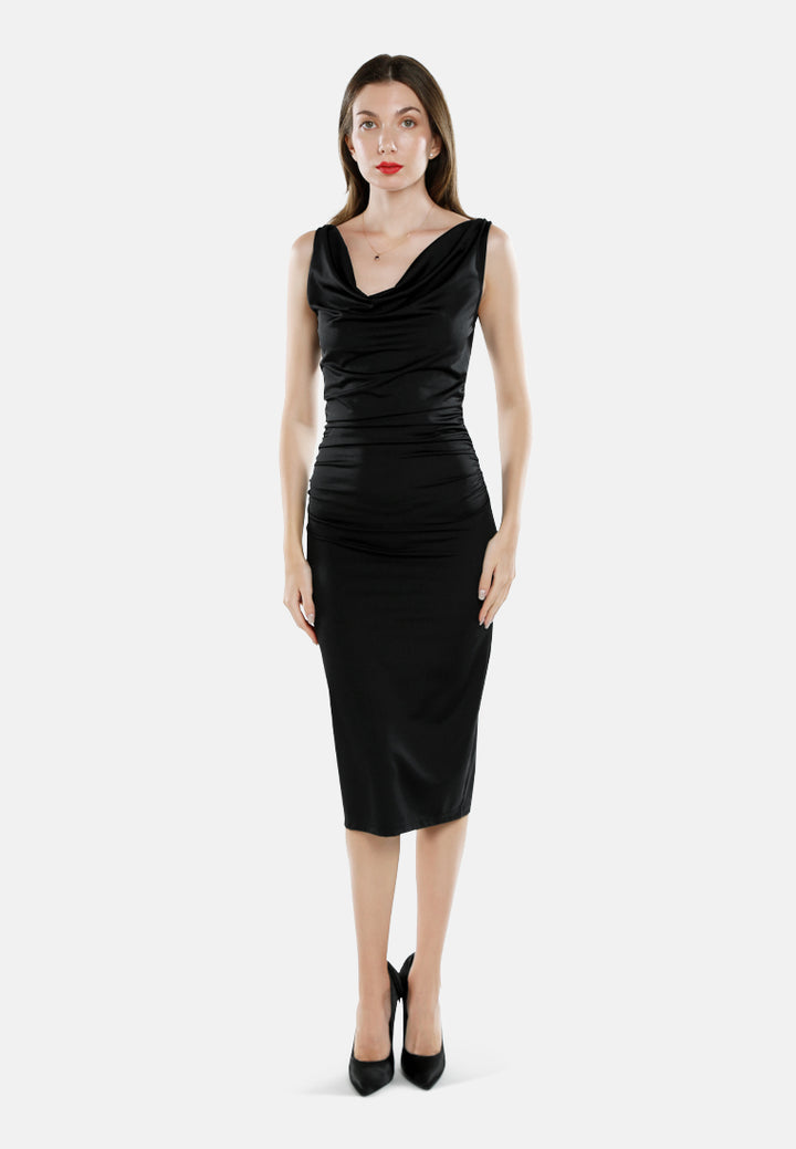 sleeveless draped knee length dress by ruw#color_black