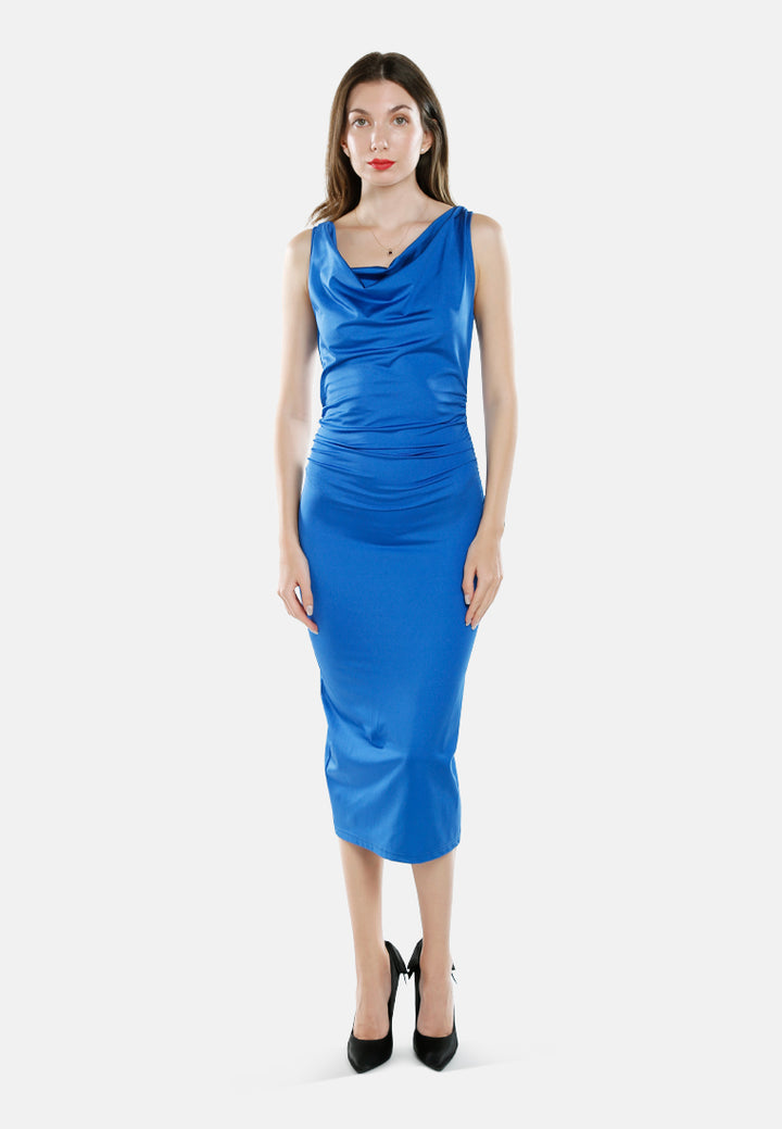 sleeveless draped knee length dress by ruw#color_royal-blue