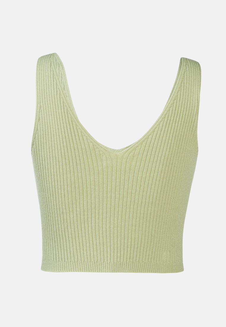 sleeveless knitted tank top#color_grey-green