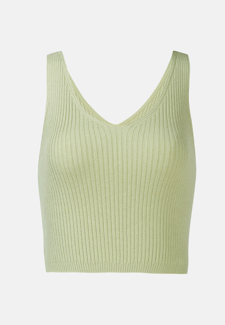 sleeveless knitted tank top#color_grey-green