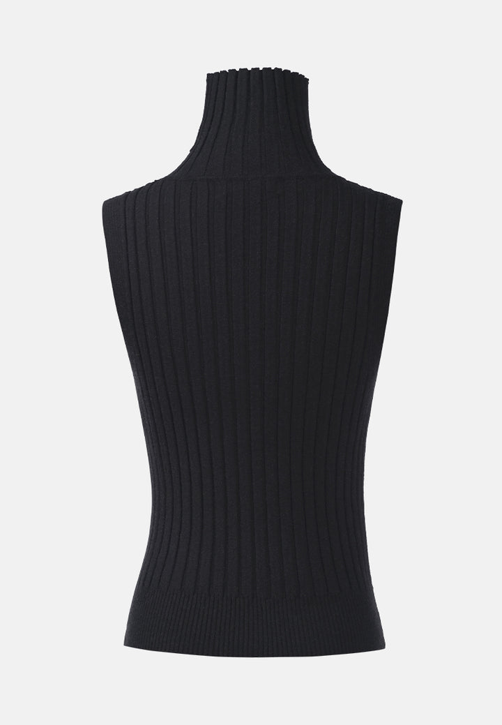 sleeveless rib knit turtle neck top#color_black