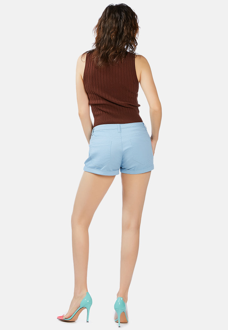 sleeveless rib knit turtle neck top#color_brown