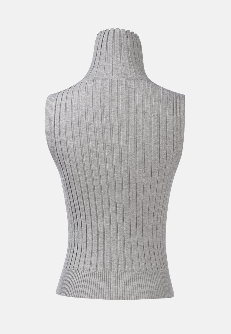 sleeveless rib knit turtle neck top#color_heather-grey