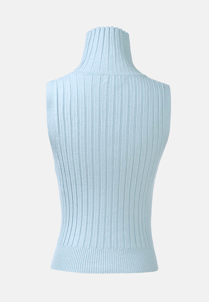 sleeveless rib knit turtle neck top#color_light-blue