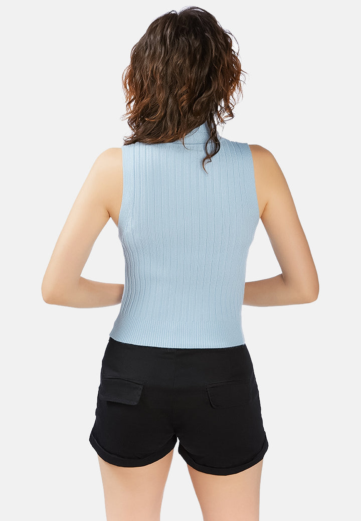 sleeveless rib knit turtle neck top#color_light-blue