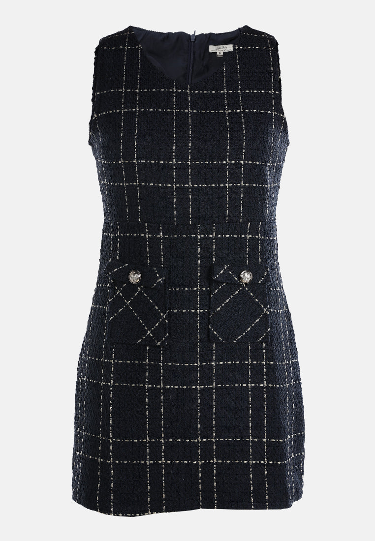 sleeveless woven flap pocket mini dress by ruw#color_navy
