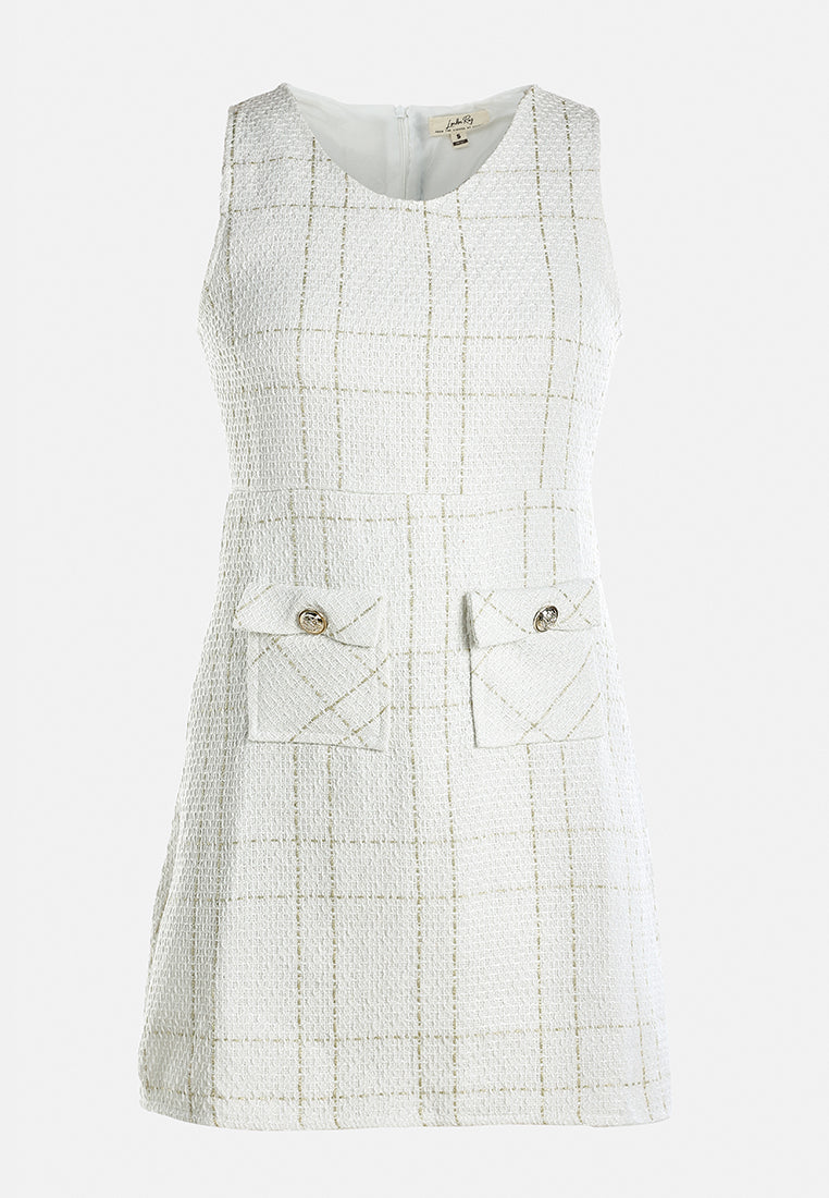 sleeveless woven flap pocket mini dress by ruw#color_off-white