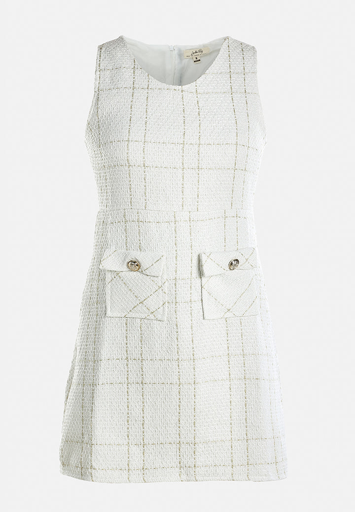 sleeveless woven flap pocket mini dress by ruw#color_off-white