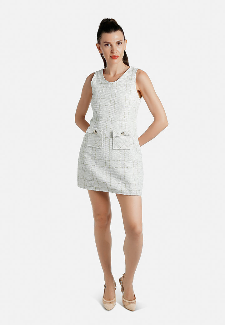 sleeveless woven flap pocket mini dress by ruw#color_off-white