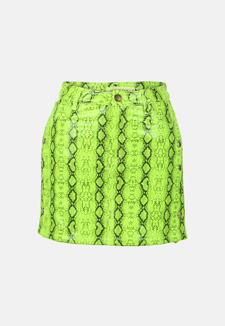 Slithering Bright Mini Skirt#color_green-snake-print