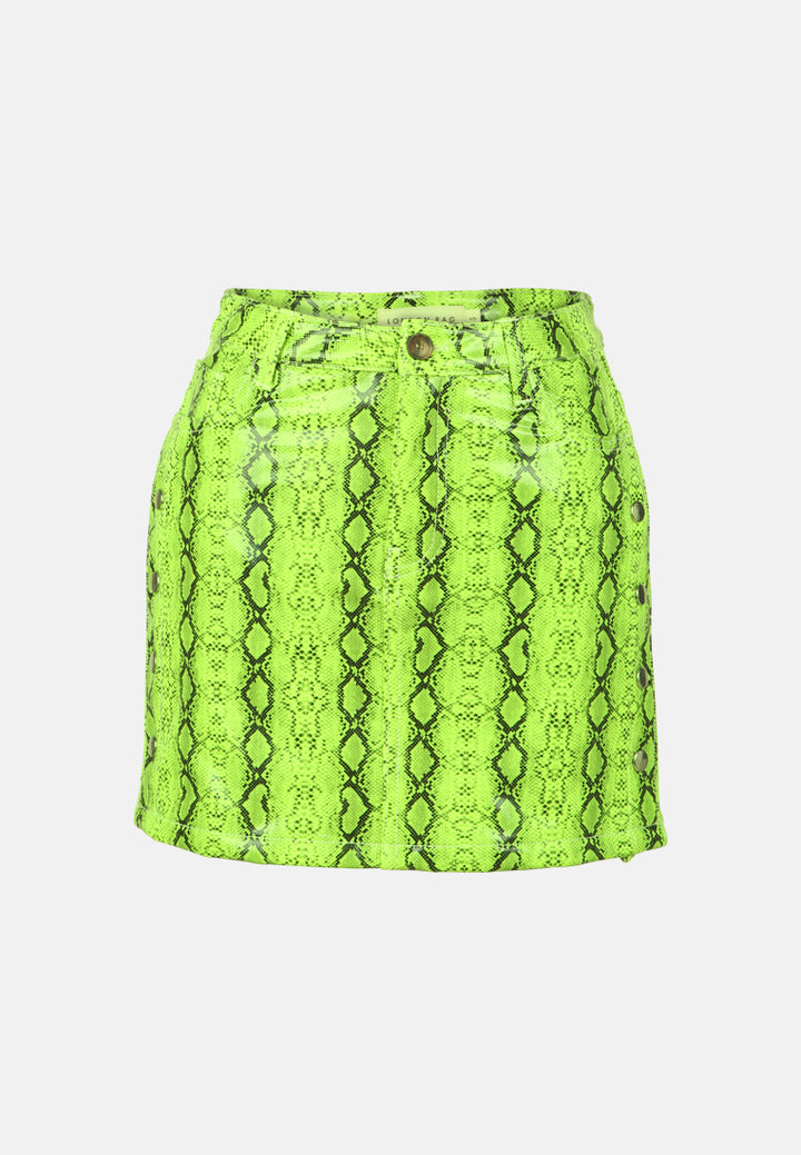 Slithering Bright Mini Skirt#color_green-snake-print