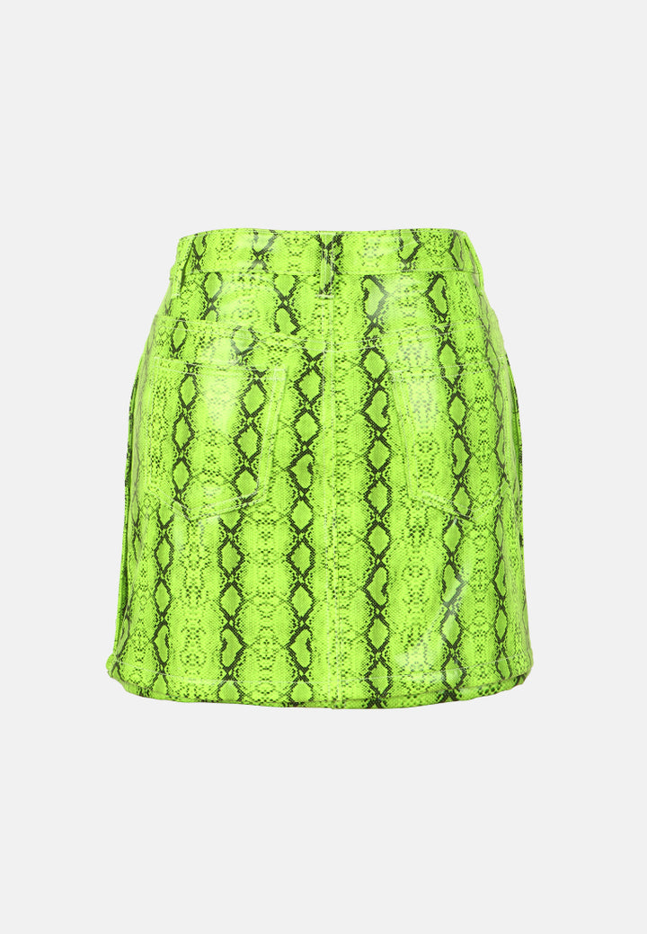 Slithering Bright Mini Skirt#color_green-snake-print