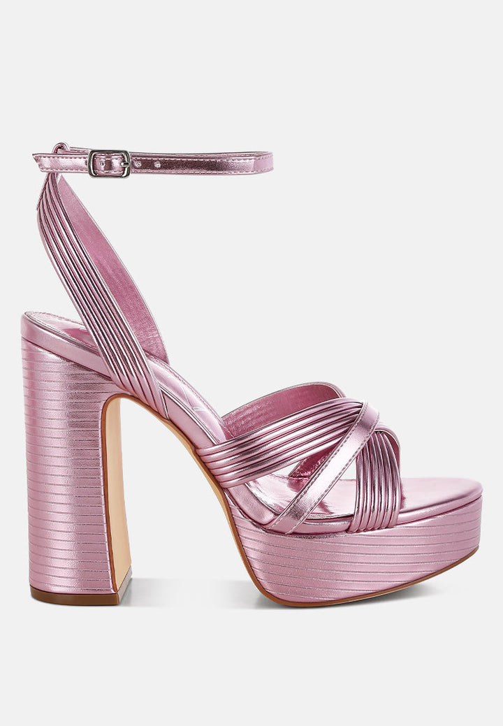 metallic ankle strap heel sandals by ruw#color_pink