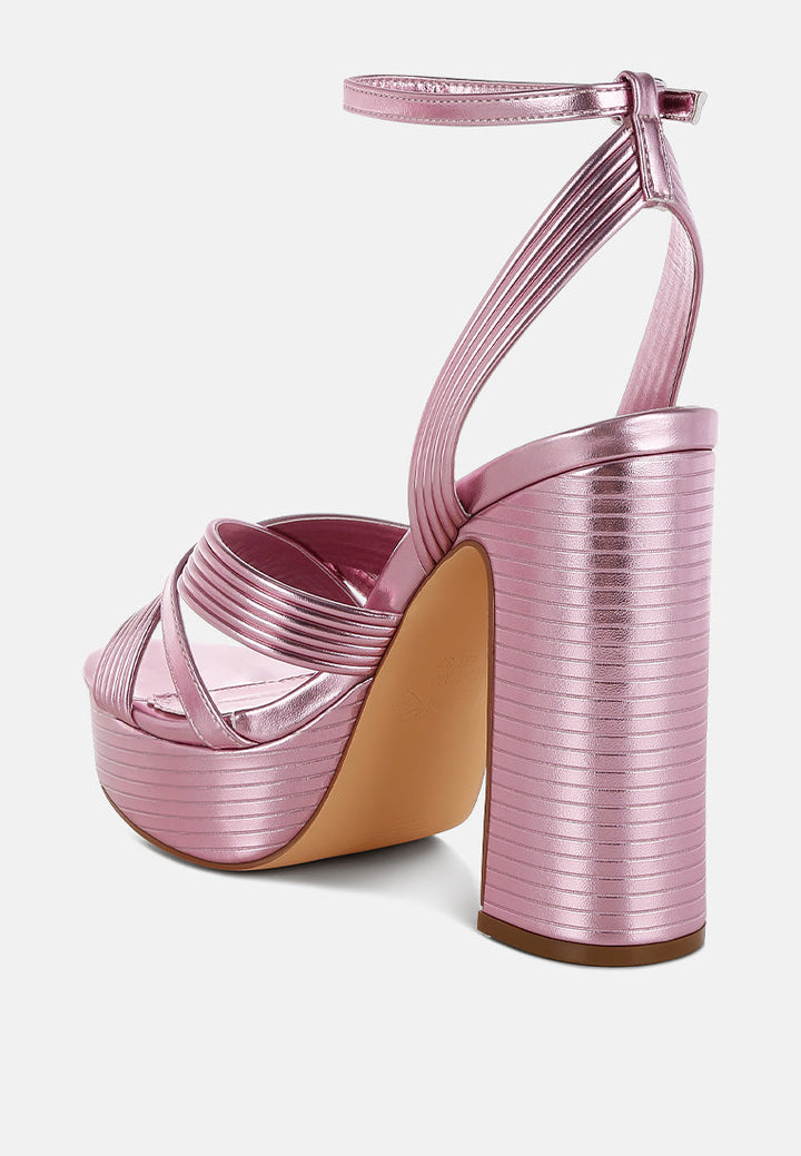metallic ankle strap heel sandals by ruw#color_pink