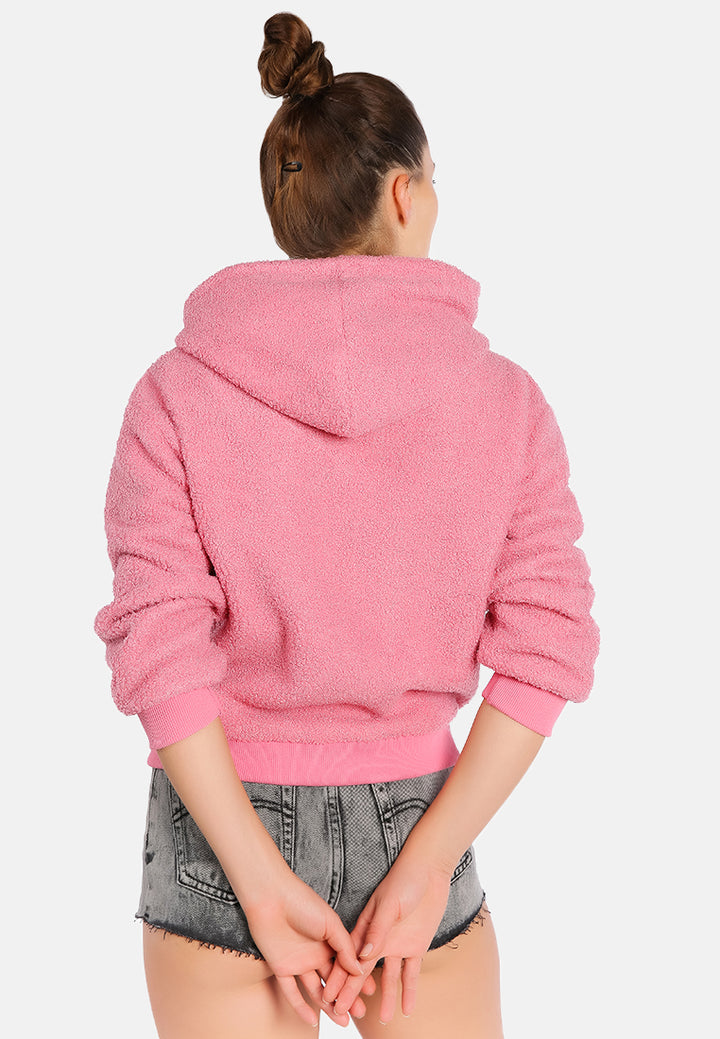 soft fleece pullover drawstring hoodie#color_pink
