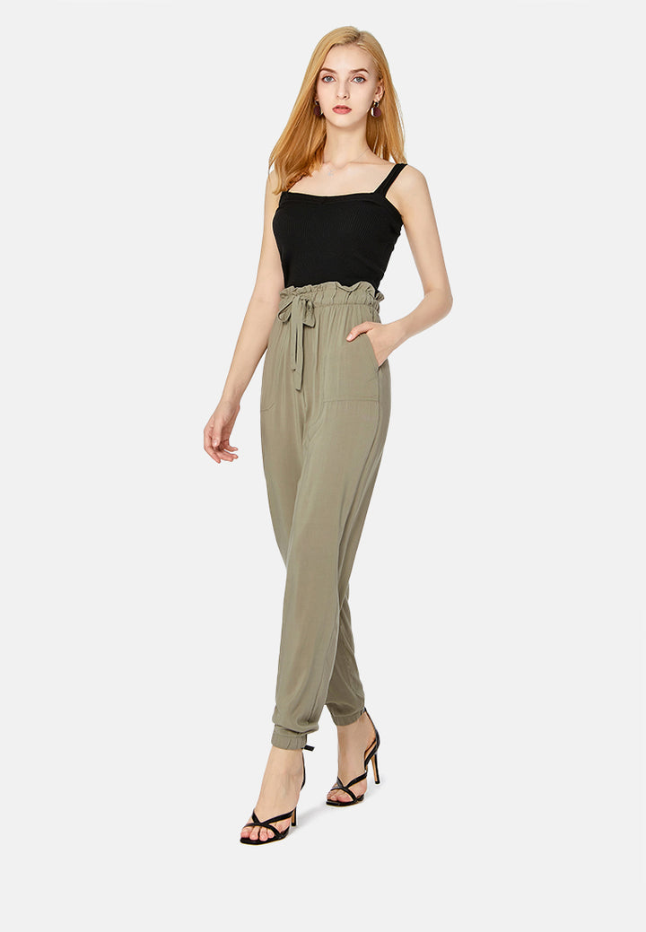 paper bag waist pants#color_olive