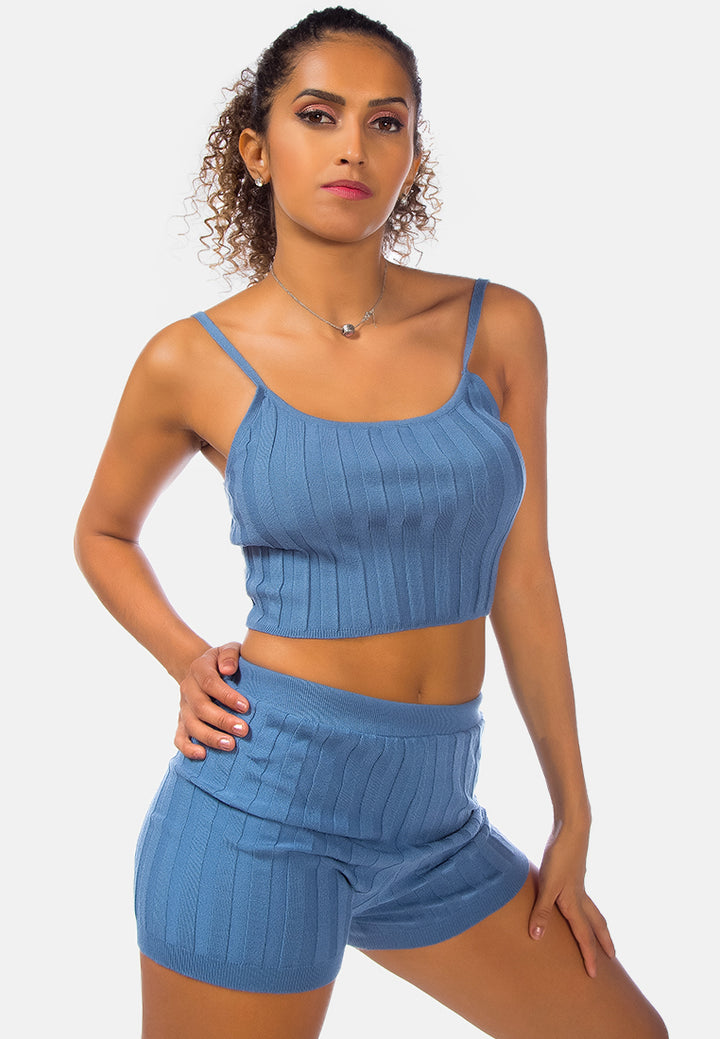 solid rib knit shorts#color_denim