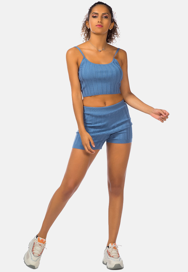 solid rib knit shorts#color_denim