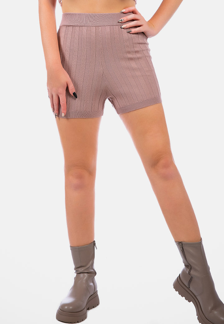 solid rib knit shorts#color_mocha