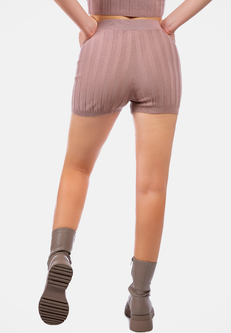 solid rib knit shorts#color_mocha