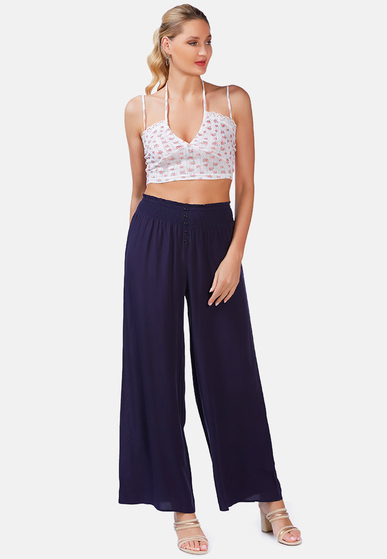 Solid high rise straight pants#color_navy