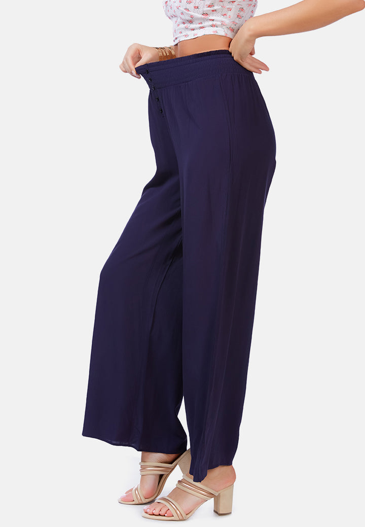 Solid high rise straight pants#color_navy