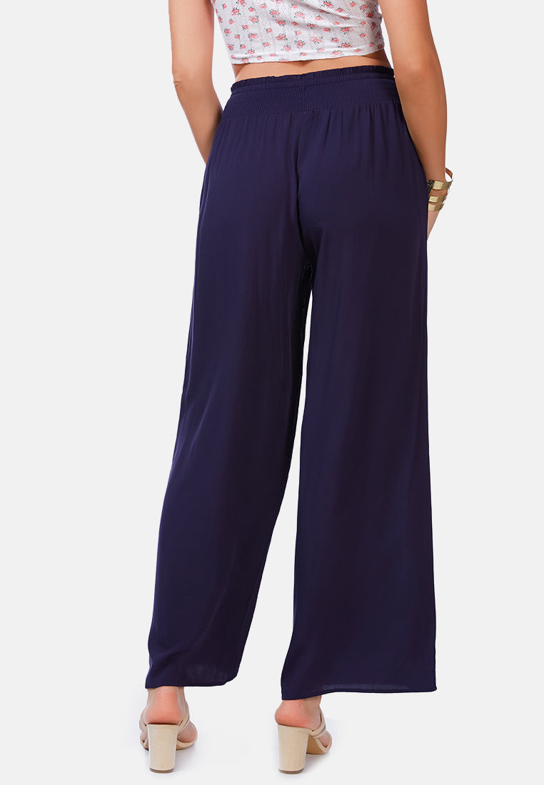 Solid high rise straight pants#color_navy
