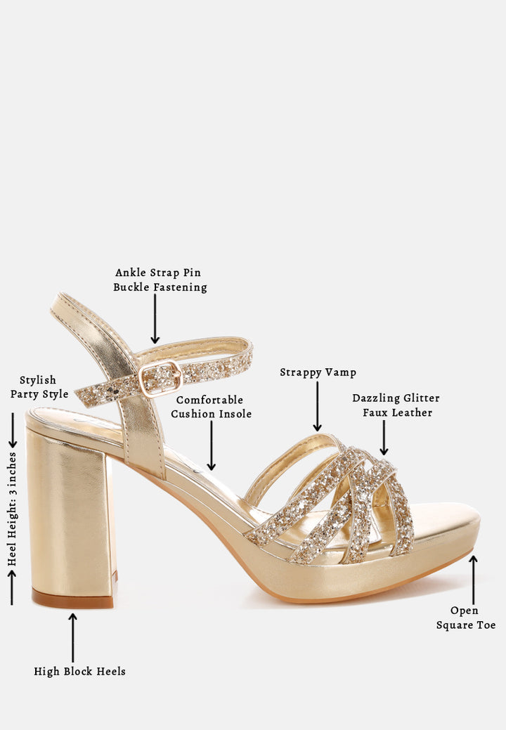 sparks fly glitter strappy block sandals#color_gold