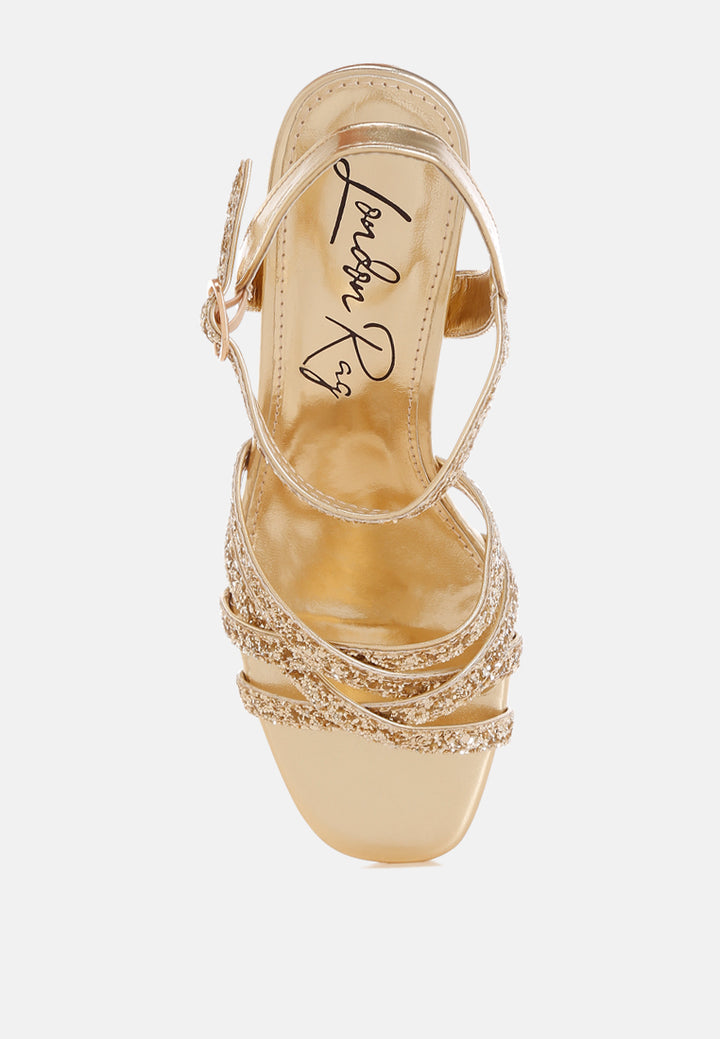 sparks fly glitter strappy block sandals#color_gold