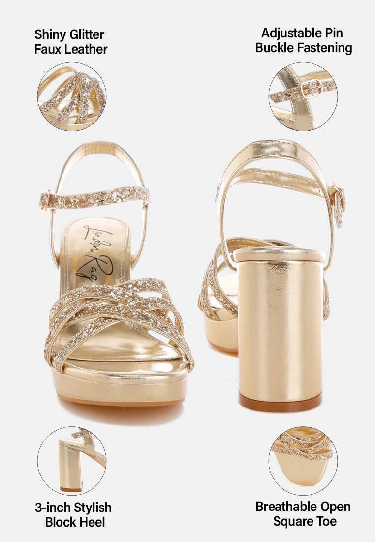 sparks fly glitter strappy block sandals#color_gold