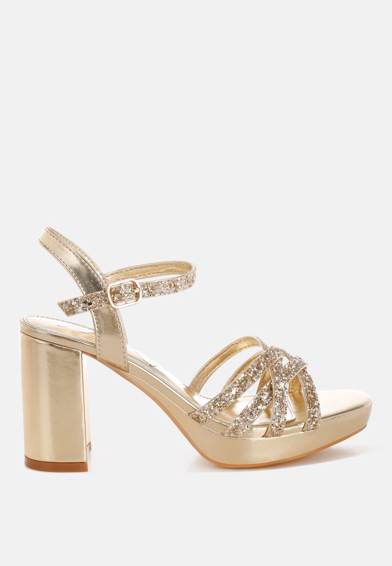 sparks fly glitter strappy block sandals#color_gold
