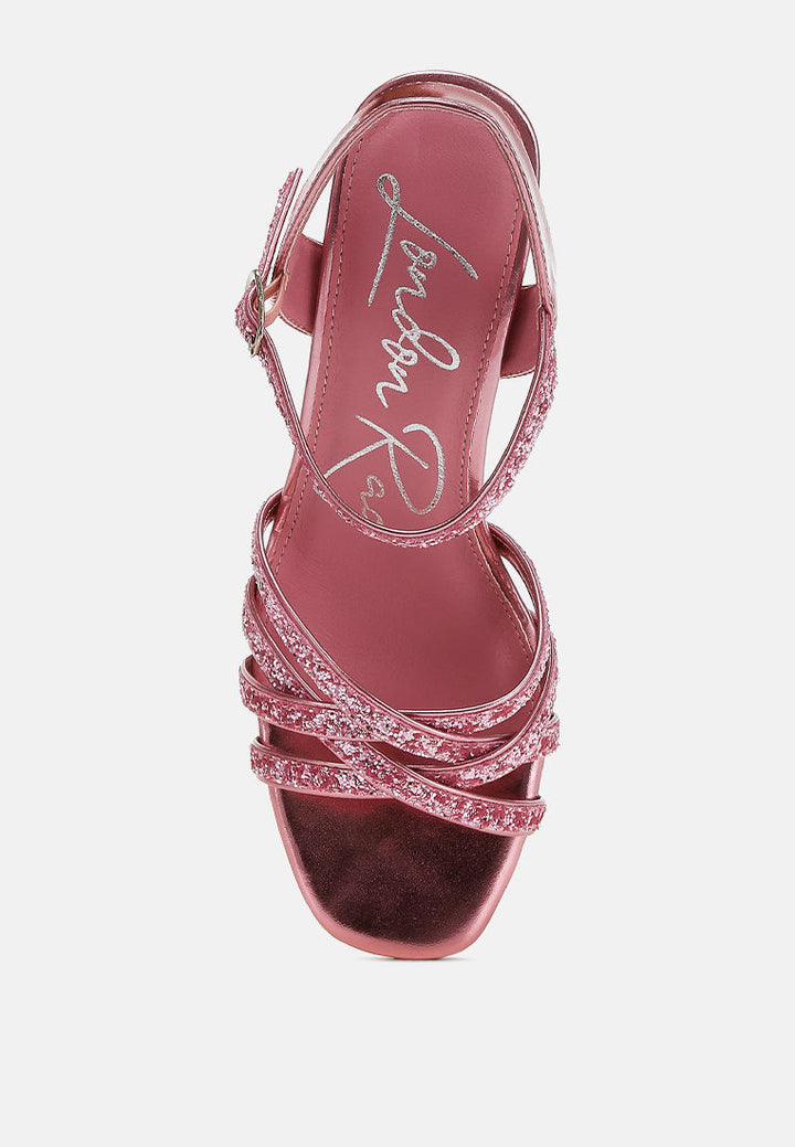 sparks fly glitter strappy block sandals#color_pink