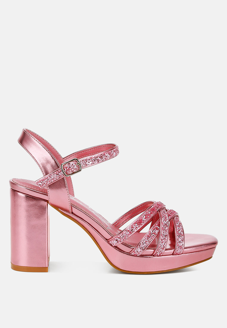 sparks fly glitter strappy block sandals#color_pink