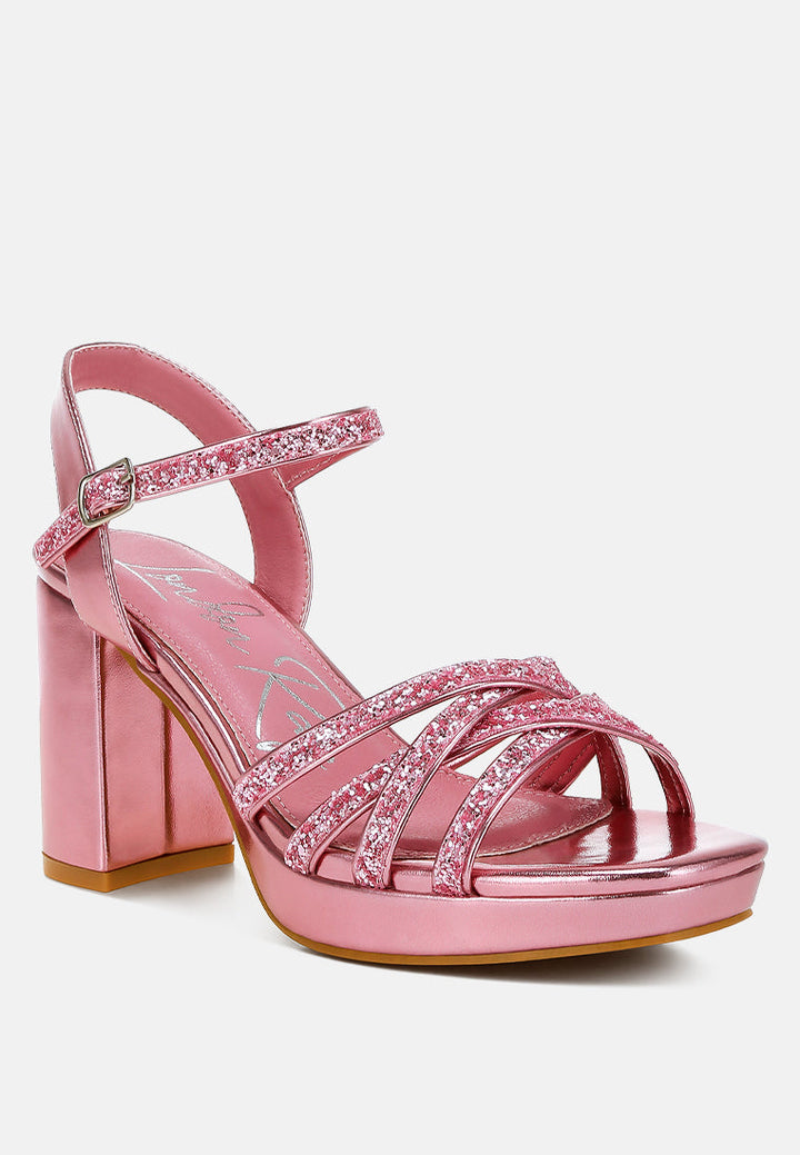 sparks fly glitter strappy block sandals#color_pink