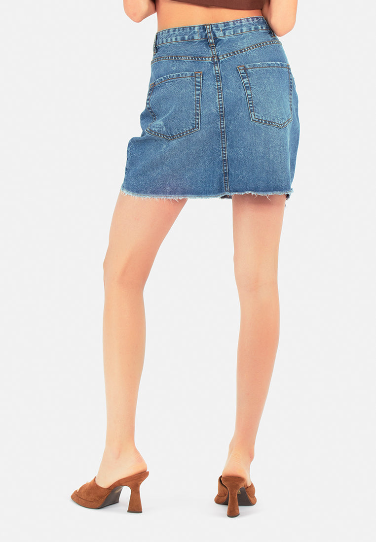 split distressed denim mini skirt#color_mid-blue