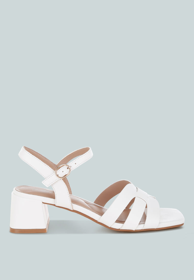 eliska strappy square toe block heels#color_white
