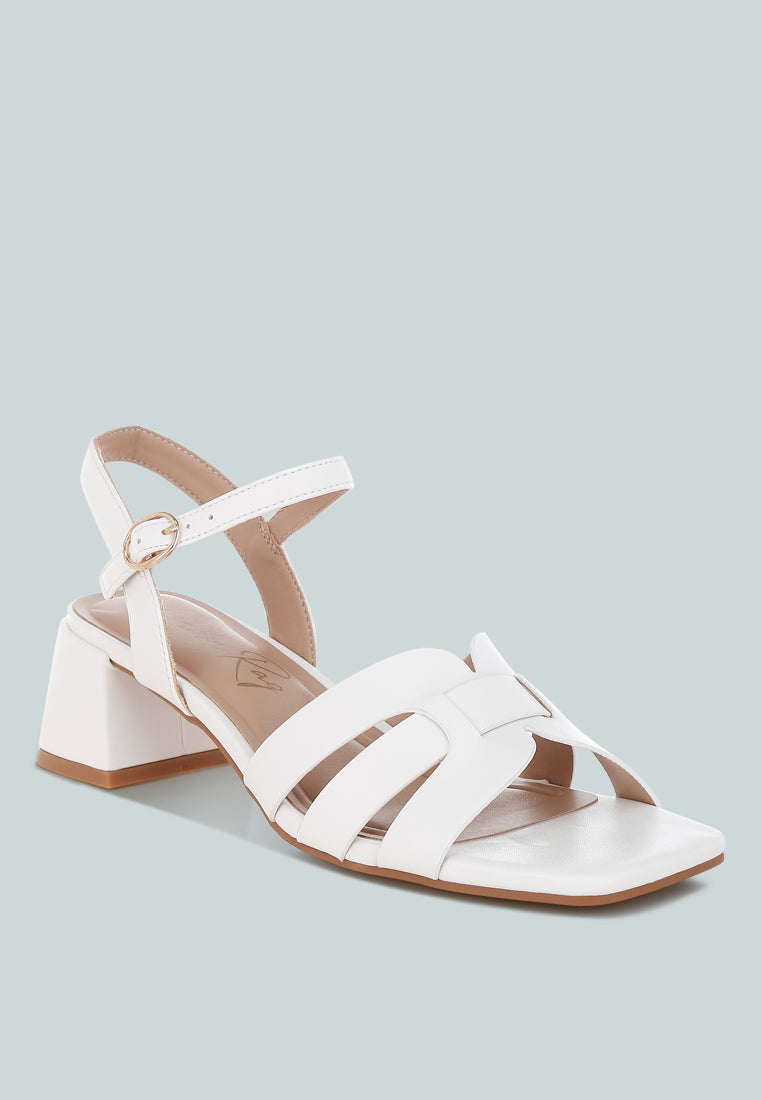 eliska strappy square toe block heels#color_white
