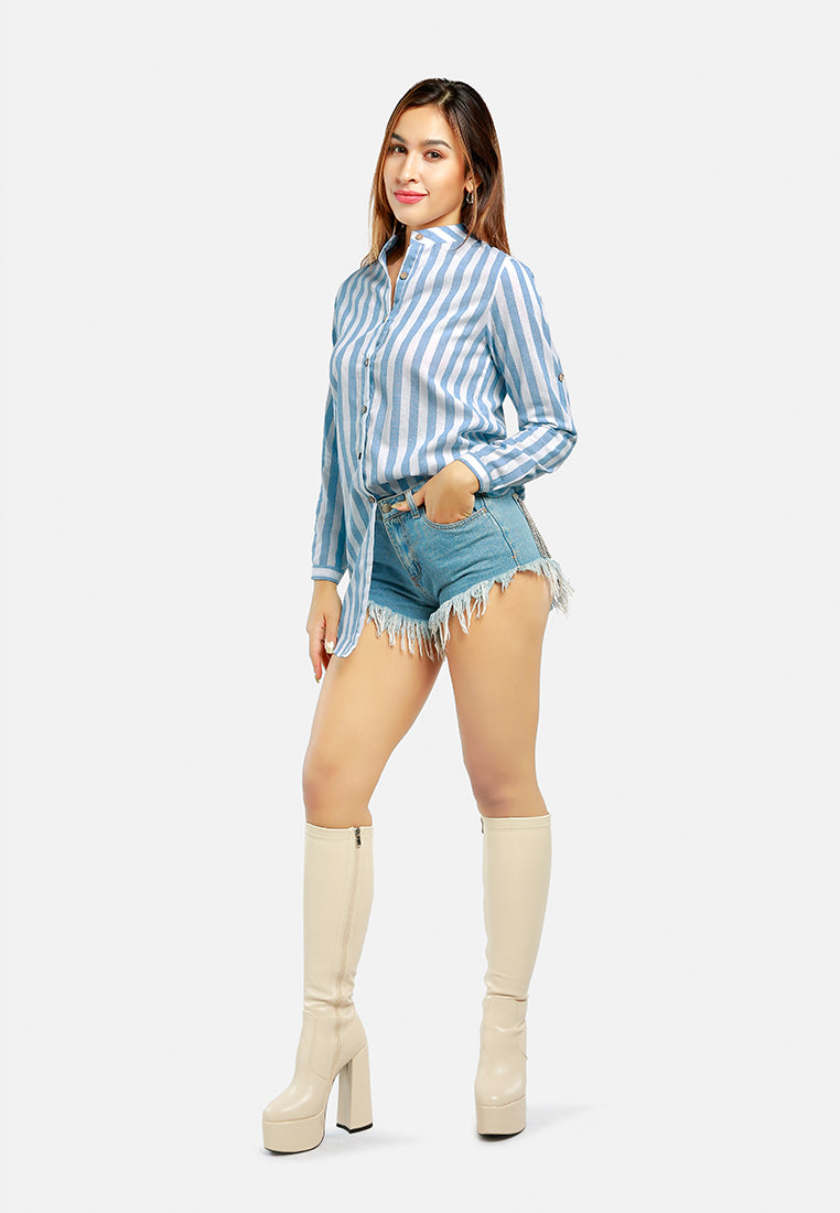 striped long sleeve shirt#color_aqua-blue