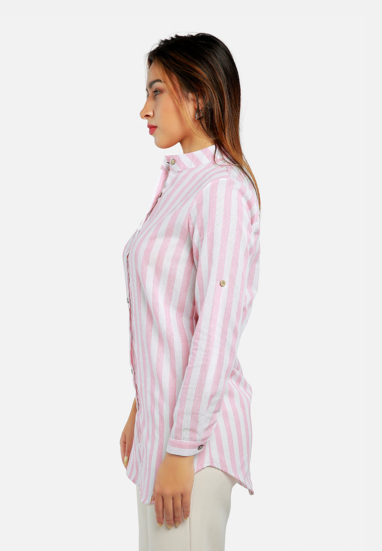 striped long sleeve shirt#color_pink